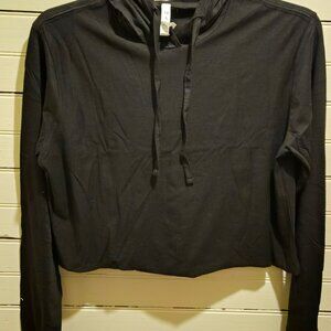 MAP Collection Hoodie Womens L Cropped Long Sleeve Black Pullover Drawstring